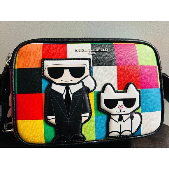 Karl Lagerfeld Paris Multi Combo Crossbody Bag - Colorful Grid Design NWT - Picture 2 of 6